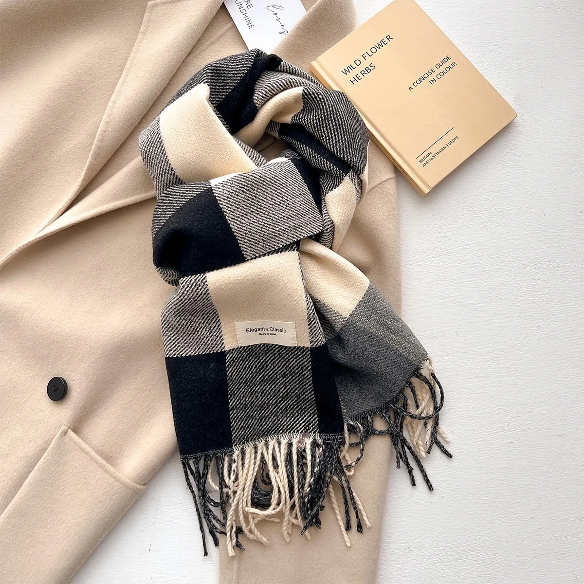 Luxury Winter Thick Warm Scarf Women Cashmere Shawl Plaid Wraps Pashmina Neckerchief Bufanda Female Long Tessel Blanket Echarpe