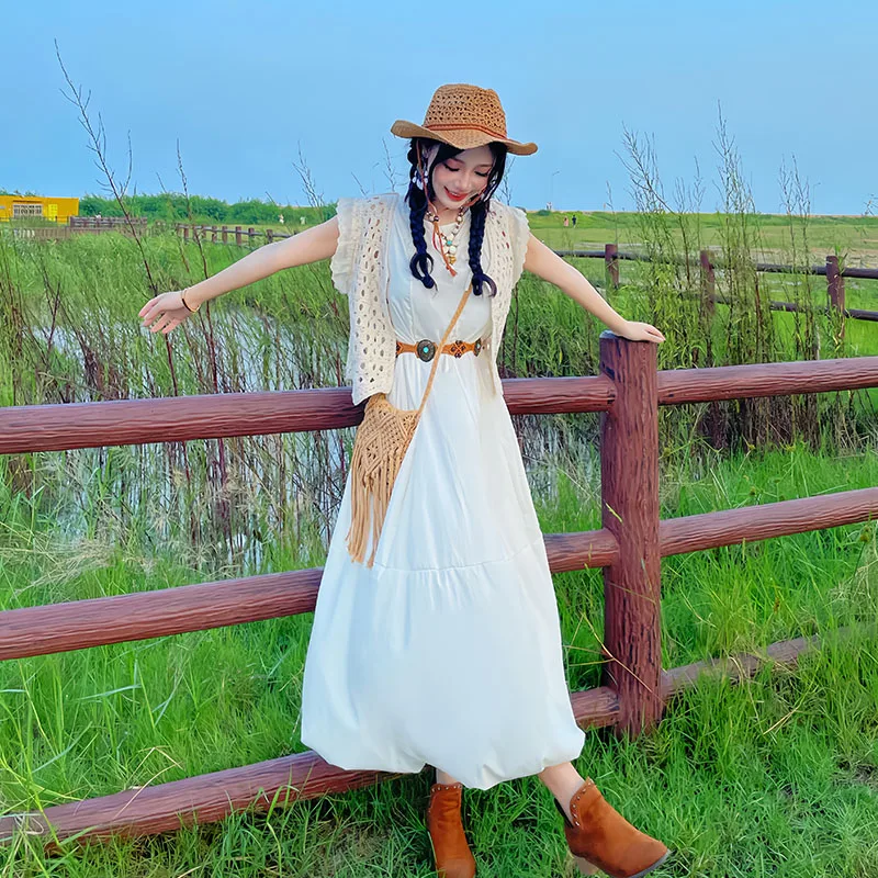 n White Dr Western Cowboy Sle طقم ملابس سفر نسائي عالي الخصر تنورة طويلة بوهو Sle Vaion Faion