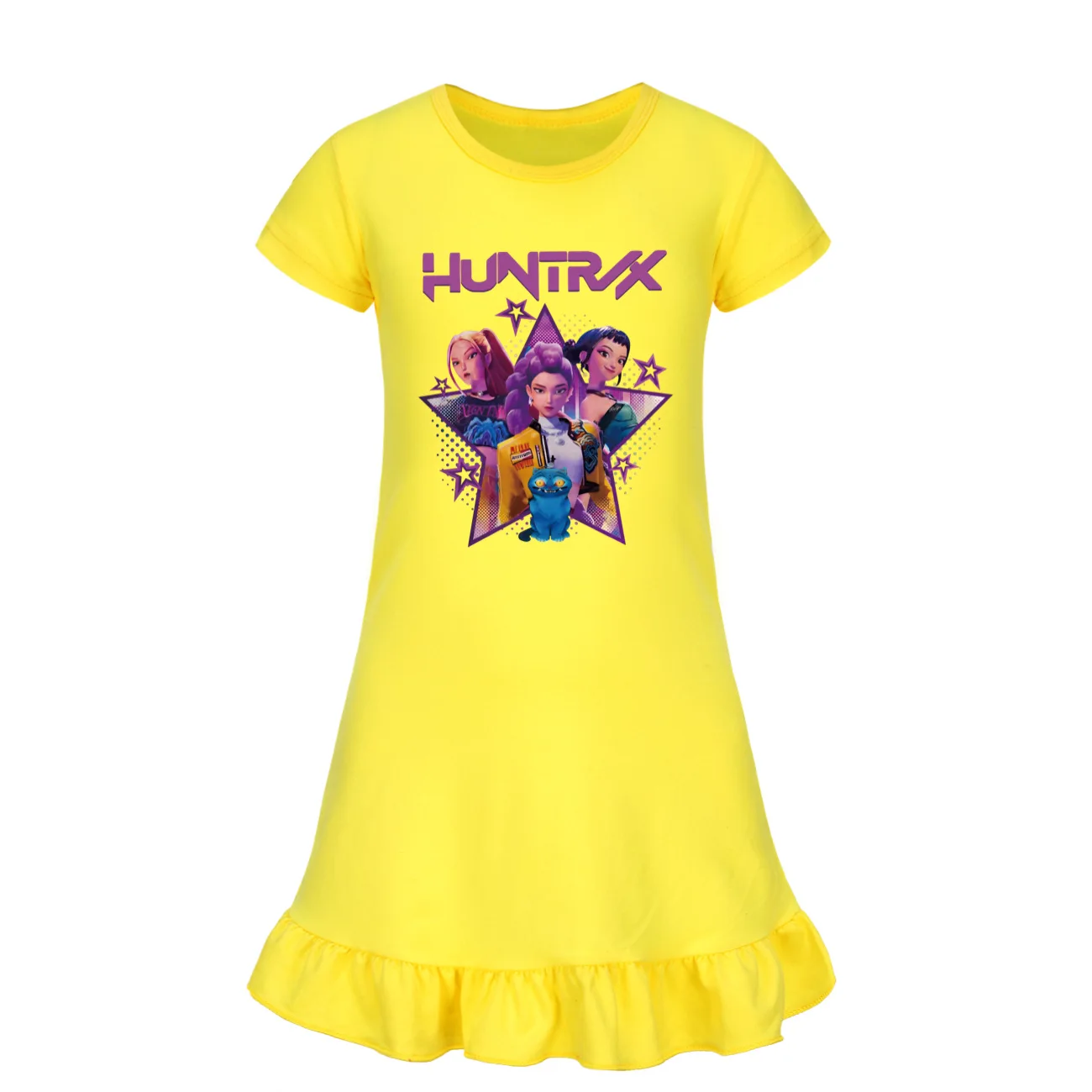 فستان بناتي من KPop Demon Hunters مصنوع من الحرير الجليدي بأكمام قصيرة فستان نوم منزلي فستان نوم للأطفال الصغار فساتين أطفال للفتيات