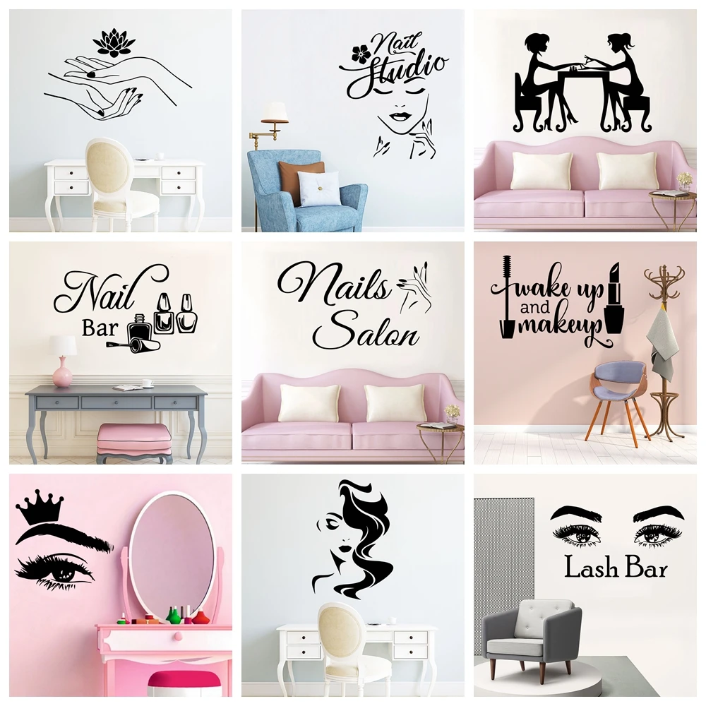 Beautiful Wall Decals Nail Salon Sticker For Beauty Salon Wall Stickers on the wall Wallpaper Decal Girl Room Decor muursticker