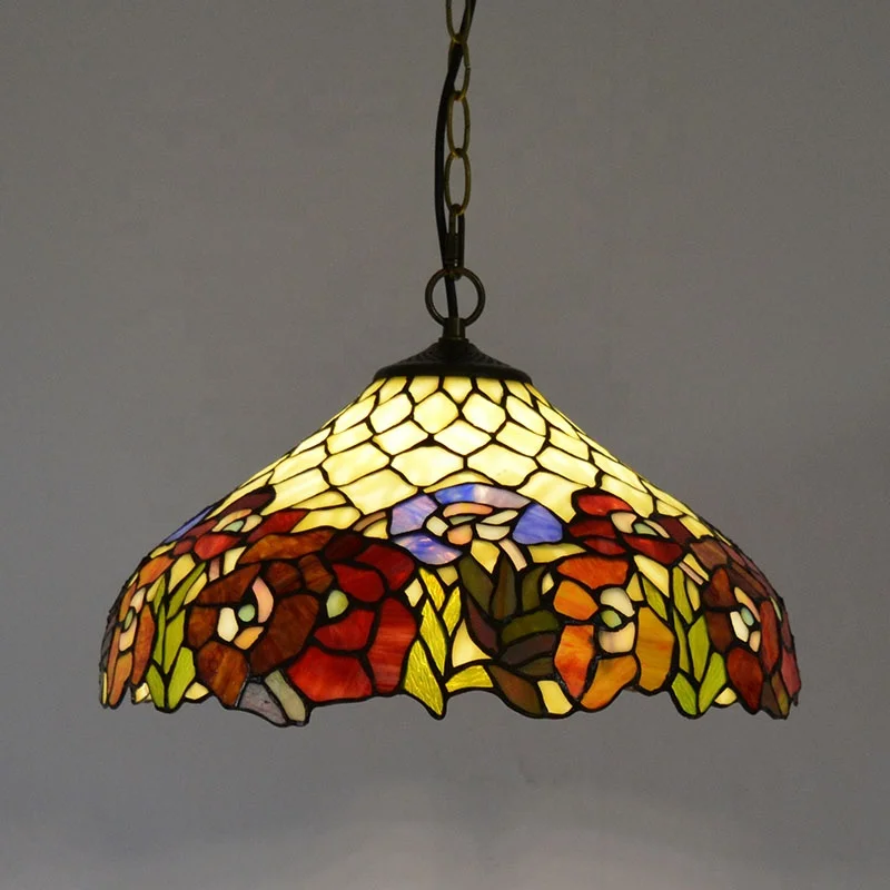 16Inch  Pendant Lights Vintage Baroque Stained Glass Hanging Lamps for Home Table Lamp