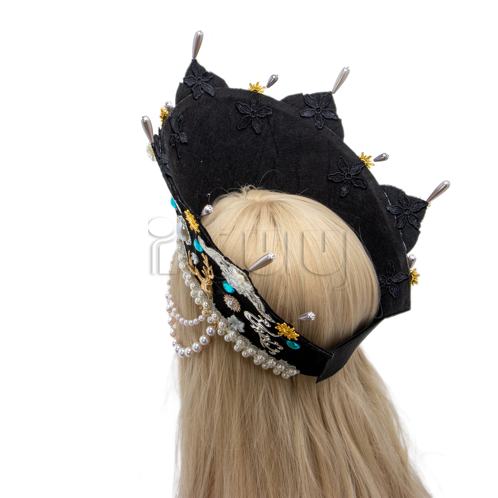 Renaissance Tudor Crown Headpiece Elizabethan Palace Style Retro Gorgeous Gothic Lolita Bead Chain KC Headband Hat Ornament