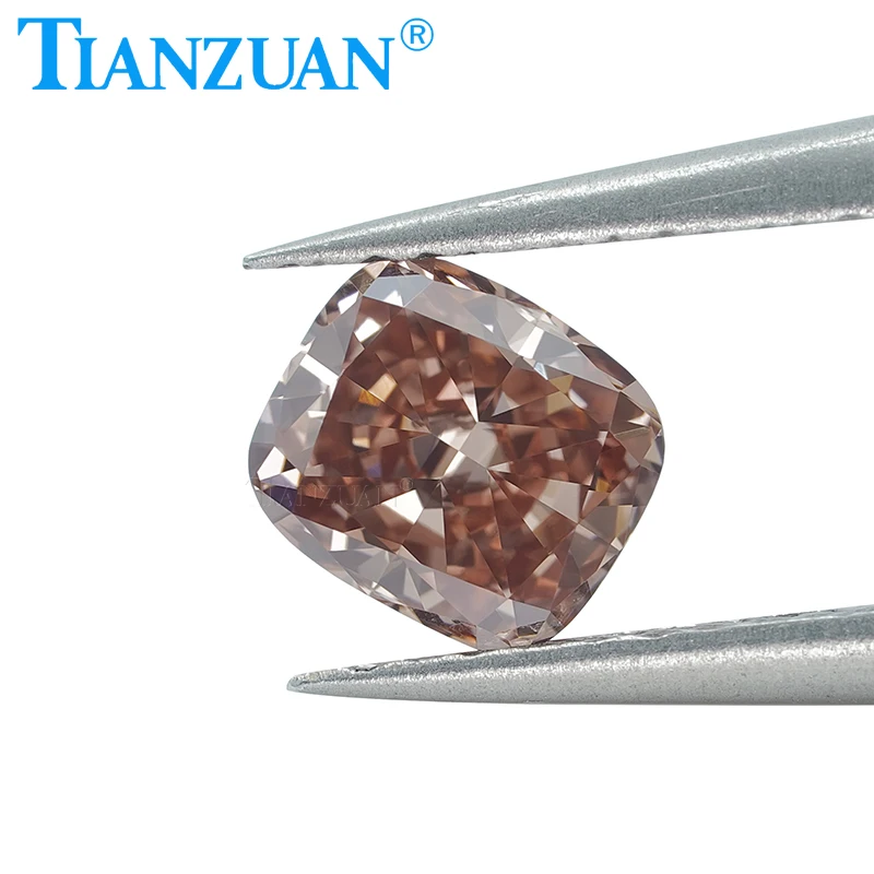 Lab Grown Diamond Cushion Shape CVD 1CT VS1 2EX Fancy Pinkish Brown Color Loose Gemstone Bead with GEMID Certified