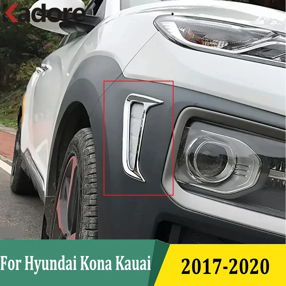 

For Hyundai Kona Kauai SUV 2017 2018 2019 2020 Chrome Front Side Turning Light Frame Cover Trim Styling Sticker Accessories