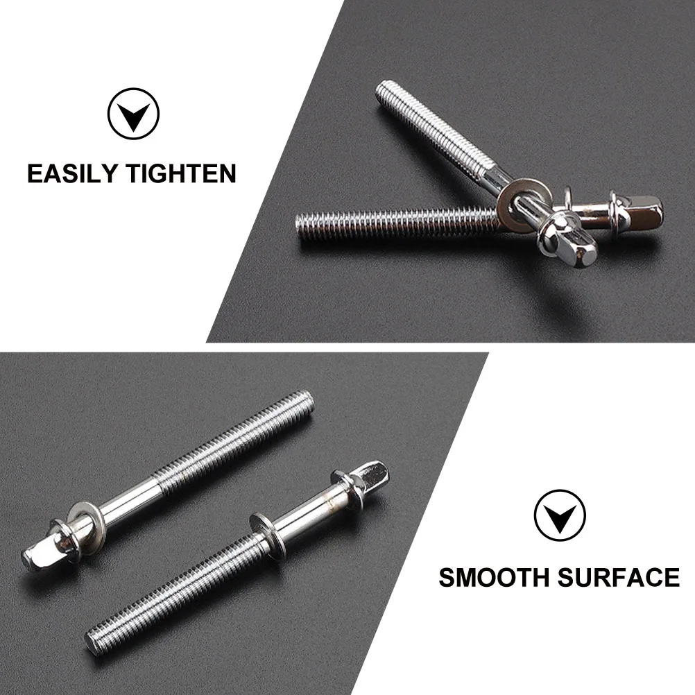 

2 Pcs Screws Drum Parts Tension Rods Drums Tighten up Mounting Hardware Bolts Silver Bass