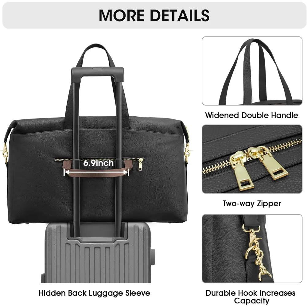 حقائب سفر جلدية للنساء في عطلة نهاية الأسبوع - حقيبة كبيرة من القماش الخشن طوال الليل لحمل عطلة نهاية الأسبوع