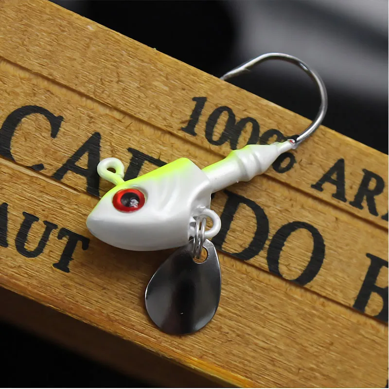 Famonster Fishing Lure Fish Head Bionic Jig Hook 3.5g ~ 33g spinato Soft Worm Lure con paillettes cucchiaio nottilucente Pike Bass