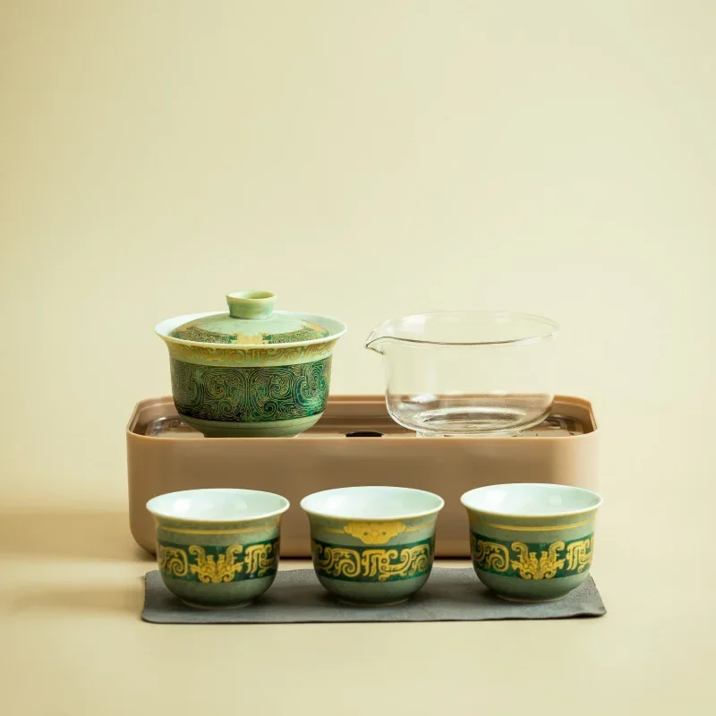 Sanxingdui Travel Tea Set Storage Box Portable Tea Making Outdoor Office Integrated Tea Tray Quick Cup Set Retro Kung Fu Teaware
