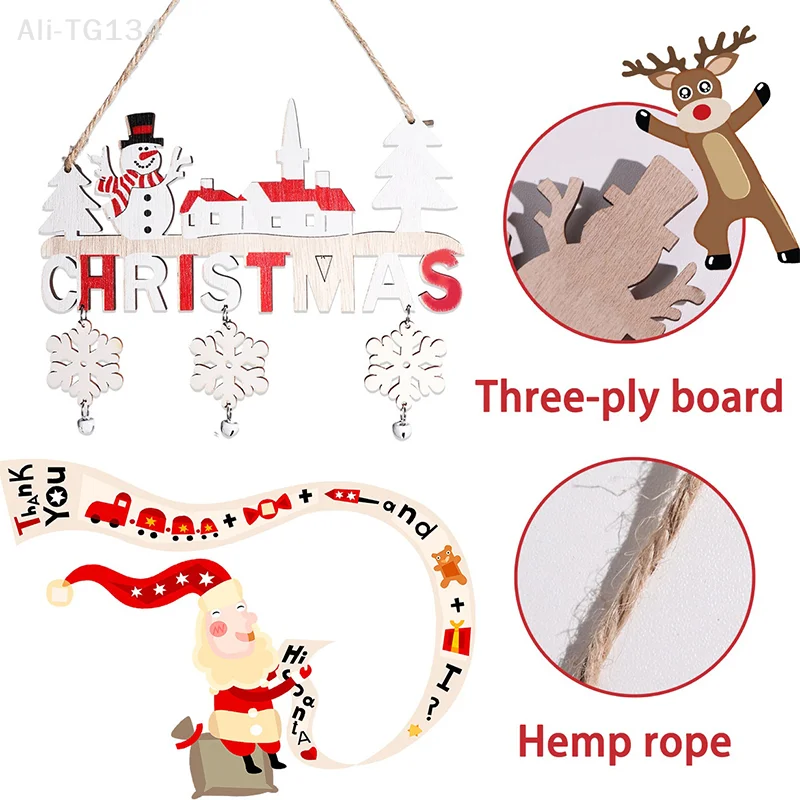 زخرفة شجرة عيد الميلاد المعلقة؛ تصميم سانتا والأيائل؛ ديكور جدار أو بوابة مصنوع من الخشب؛ قلادة رجل الثلج الاحتفالي SHIDWJ