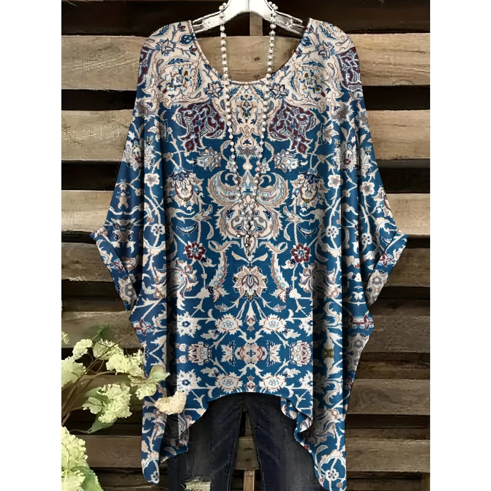 

Summer Women's Bohemian Style Print T-Shirt Tops Fashion Striped Flower Graphic T-Shirt Casual Comfort Short Sleeve Y2k Clothes