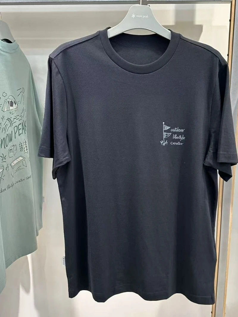 韓国のトレンディなブランド夏の新プリントアウトドアキャンプレジャー半袖 Tシャツ純粋な綿レジャー休暇ユニセックス