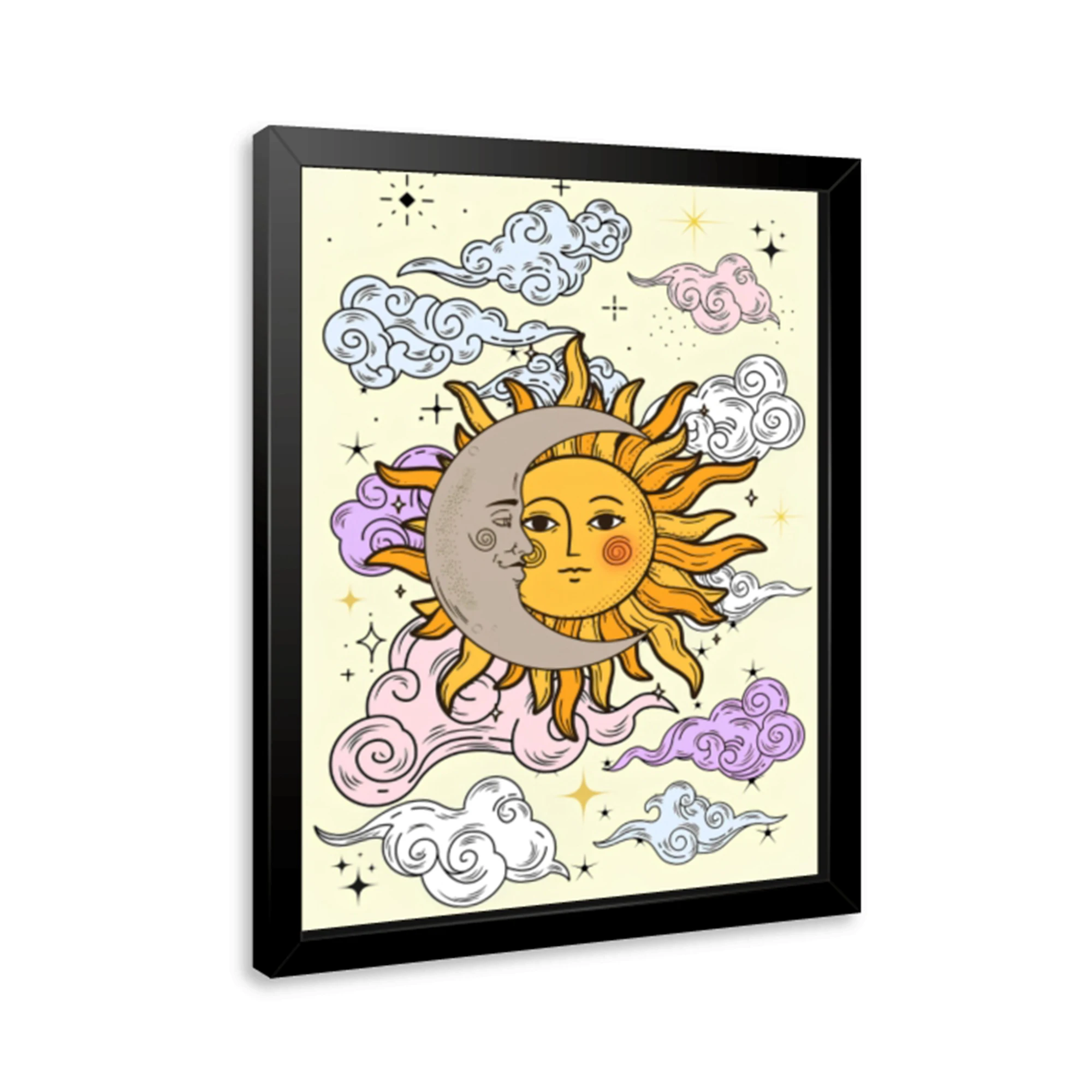 Modern Bohemian Sun And Moon God Together Wall Art Print Canvas Painting Poster Picture For Living Room,Bedroom Home Decor