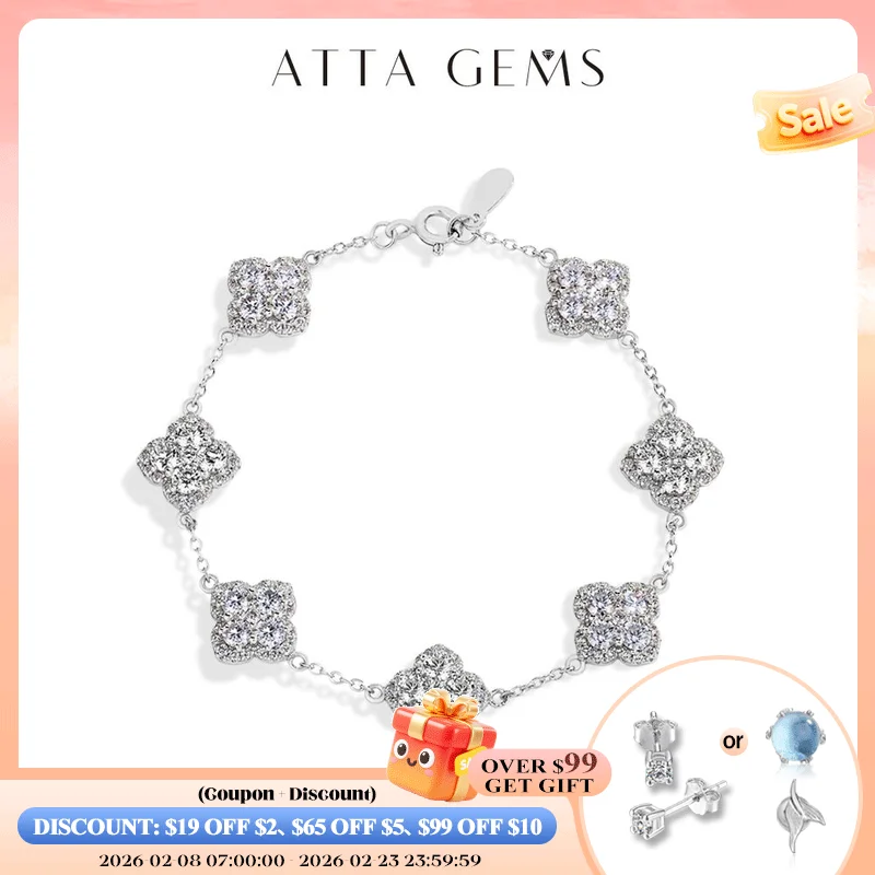 

ATTAGEMS Full D VVS1 Moissanite Bracelets S925 Silver Yellow Gold Plated Bracelet for Women Lucky Jewelry Shipping From the USA