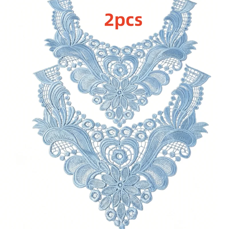 2 pièces d'accessoires en tissu brodé de dentelle pour le bricolage. Peut être utilisé sur les vêtements, les robes de mariée et les robes de cérémonie.