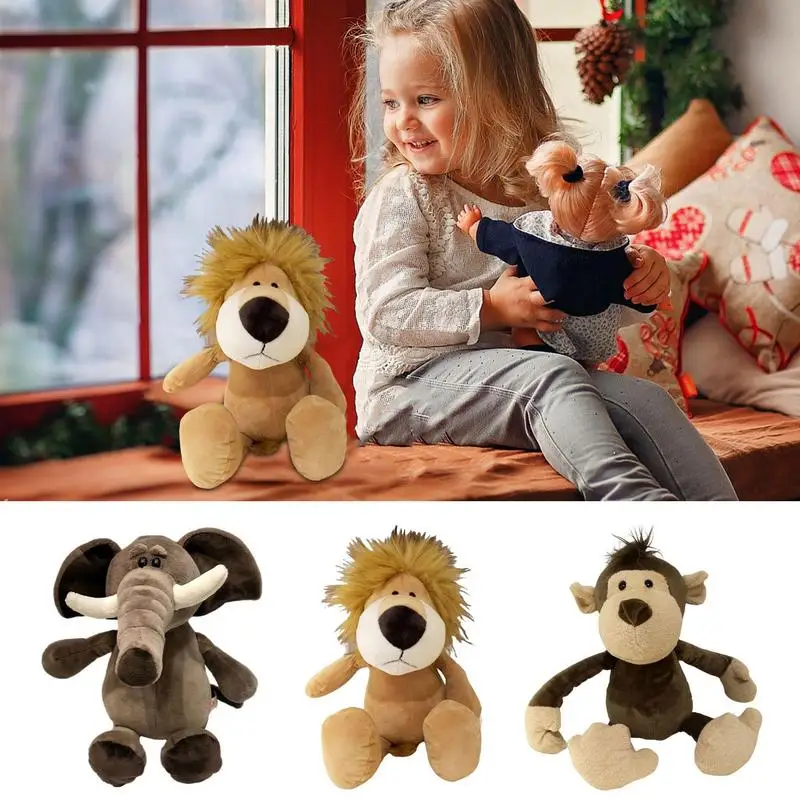 

Animal Plush Lion Elephant Monkey Stuffed Plush Toys 9.8 Inches Jungle Animals Stuffed Toys Huggable Pillows for Kids Toddlers