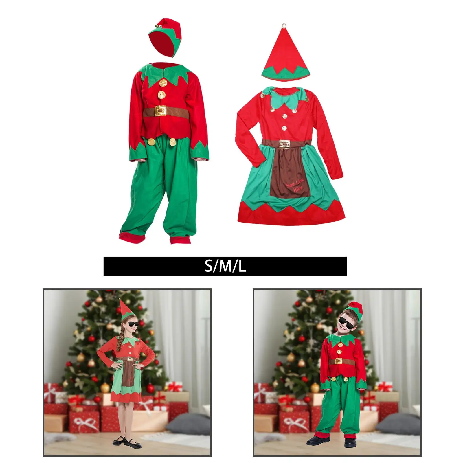 

Рождественский костюм, комплект, декор с длинными рукавами, забавное нарядное платье помощника Санта-Клауса для праздничных ролевых игр, детское сценическое представление, вечеринка