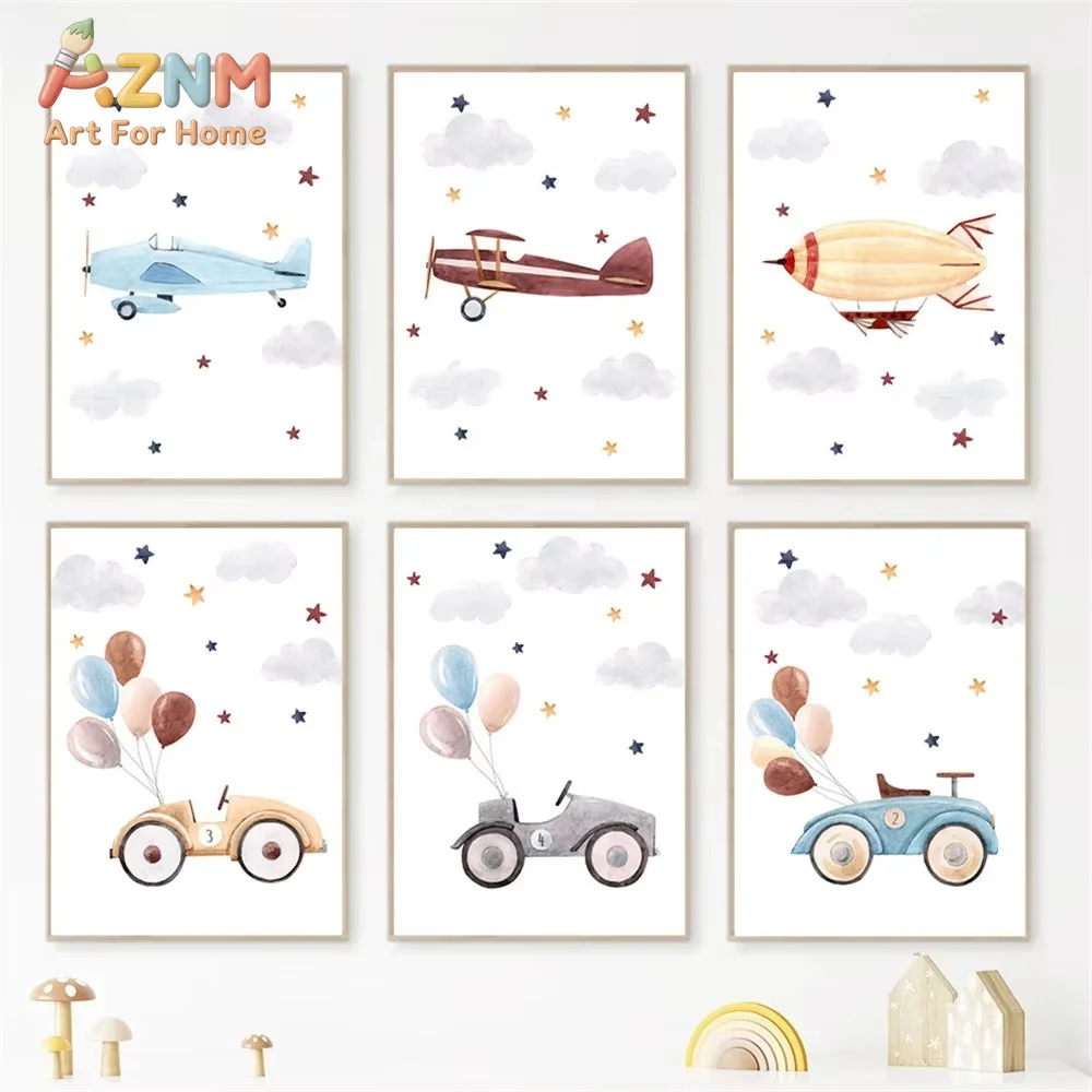 1PC Cartoon Balloon Car Wall Art Painting Print Pictures Airplane Canvas Poster Nordic Wall Posters Room Decor