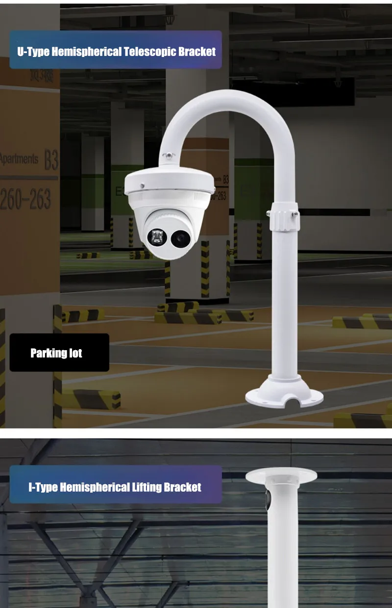 Aluminium-Dome-Kamera-Teleskophalterung für Hikvision Dahua, halbkugelförmige Panoramakamera, an der Wand montierte Hebe-Verlängerungsstange – Detail 21