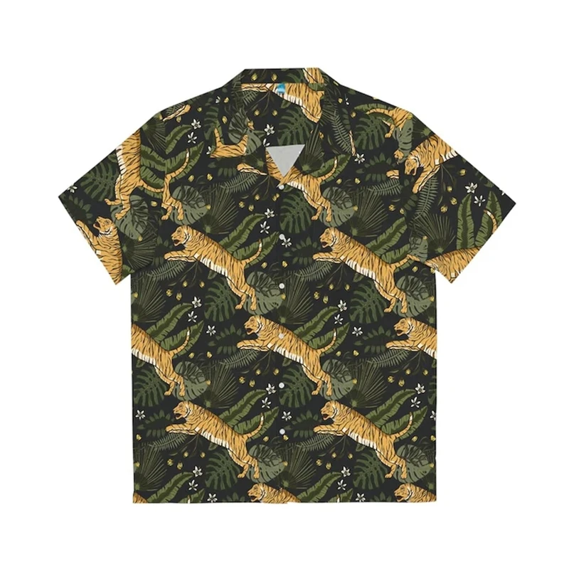 Hawaiian Beach Tiger Pattern Shirts For Men Clothing Fashion Hawaii Animal 3D Print Short Sleeve Holiday Party y2k Tops Blouse