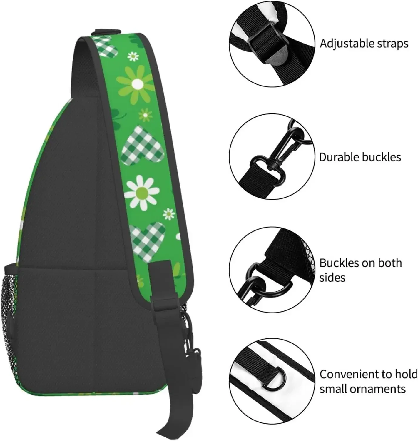 Śliczna zielona stokrotka str. Patrick's Day Crossbody plecak na ramię Shamrocks torba ze sznurkiem podróż pieszą torba na klatkę piersiowa Daypack dla mężczyzn kobiet