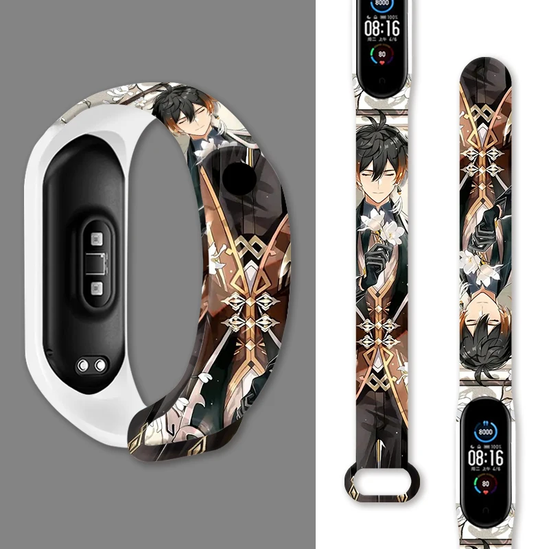 Anime Genshin Impact Strap for Xiaomi Mi Band 7 6 5 4 3 Printed Watchband Sport Wristband Replaceable Bracelet for Mi Band 7