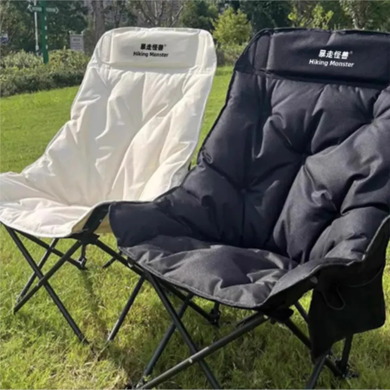 DZ Outdoor Cotton High Backrest Foldable Moon Chair Easy Or Portable Folding Leisure Chair Fishing Chair Beach Chair Relax Chair