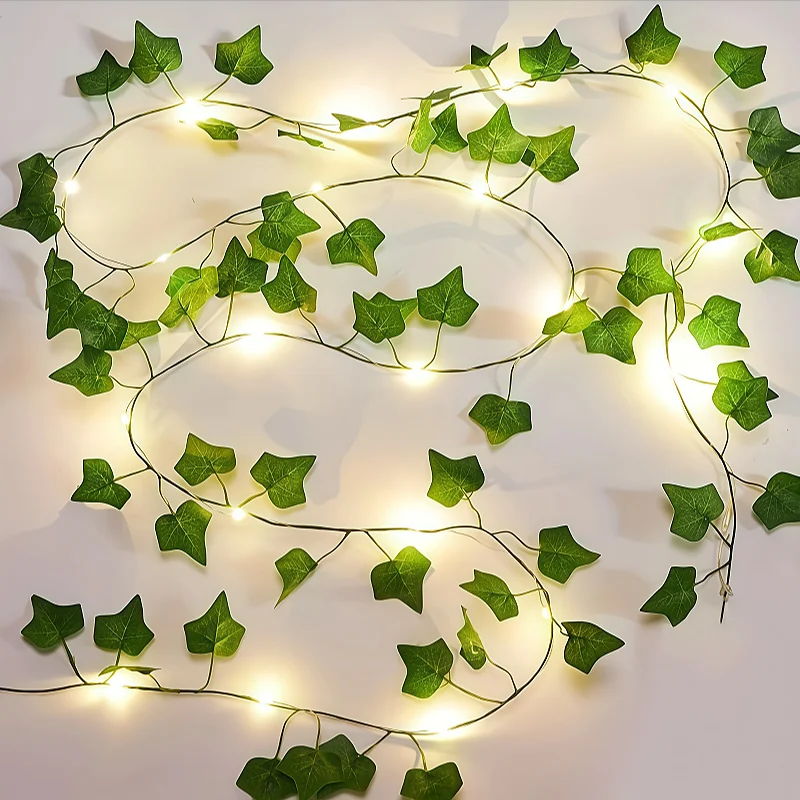 Battery Box Ivy String Light LED Outdoor Artificial Vine Christmas Wreath Fairy String Plant Light Maple Leaf Green Vine String