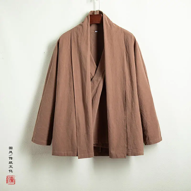 Chinese Style Men Linen Hanfu Cardigan Man Traditional Dress Jacquard Kung Fu Shirts Kimono Jackets Coat Oriental Vintage Shirt