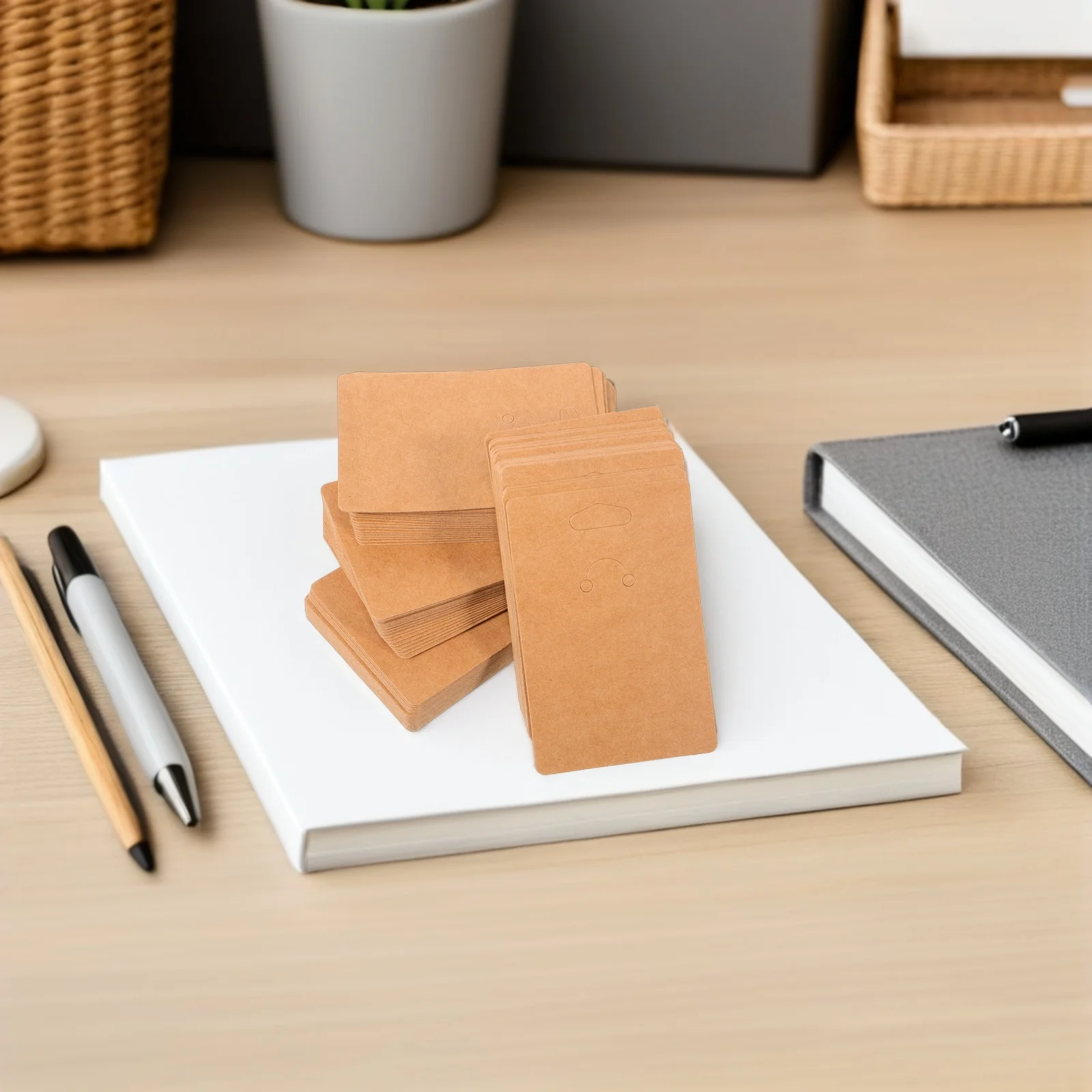 100Pcs Keychain Holder Paper Rustic Brown Kraft Paper Jewelry Cards for Selling with Bags Keychain Display Card Small Business