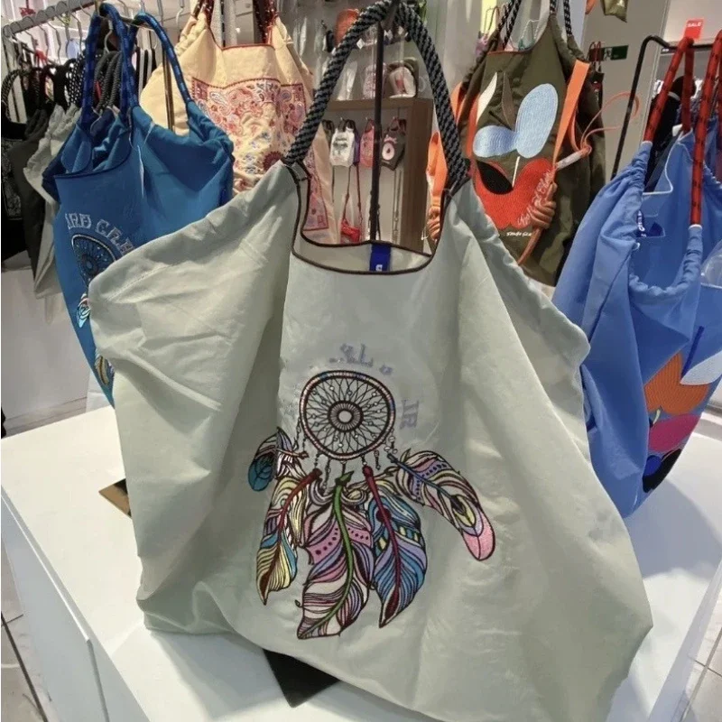 Japanese for Hand Bag Oxford Cloth Embroidery Nylon Shopping Bag Portable Shoulder Bag Korea Bag Foldable Bag Feather Embroidery