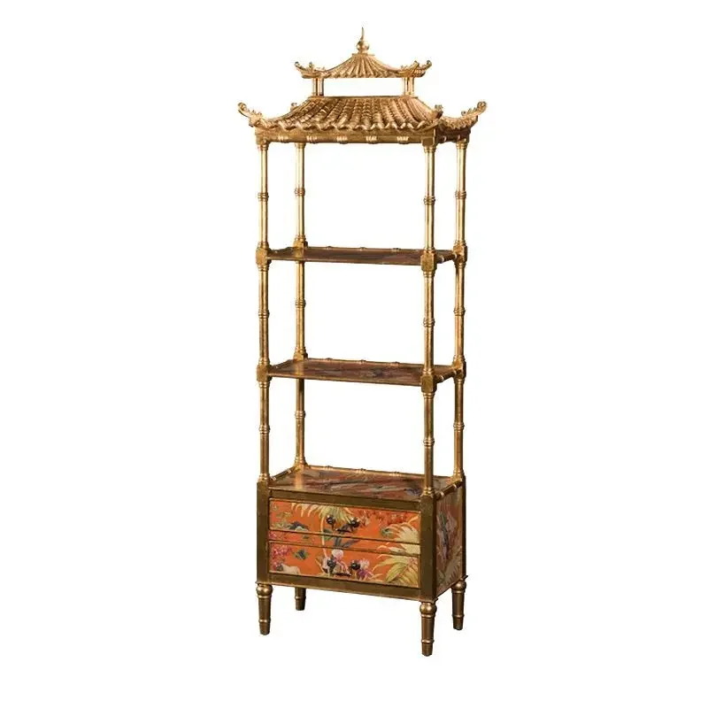 French wine rack palace painted decorative display rack high-end European art wine cabinet Chinese retro multi-layer locker