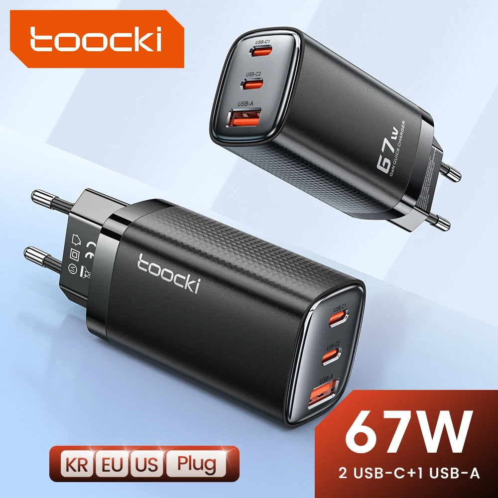 Toocki 67W GaN USB Charger USB Type C Fast Charging Quick Charge 4.0 3.0 Type C Charger For iPhone 15 14 13 12 Samsung S24 S23