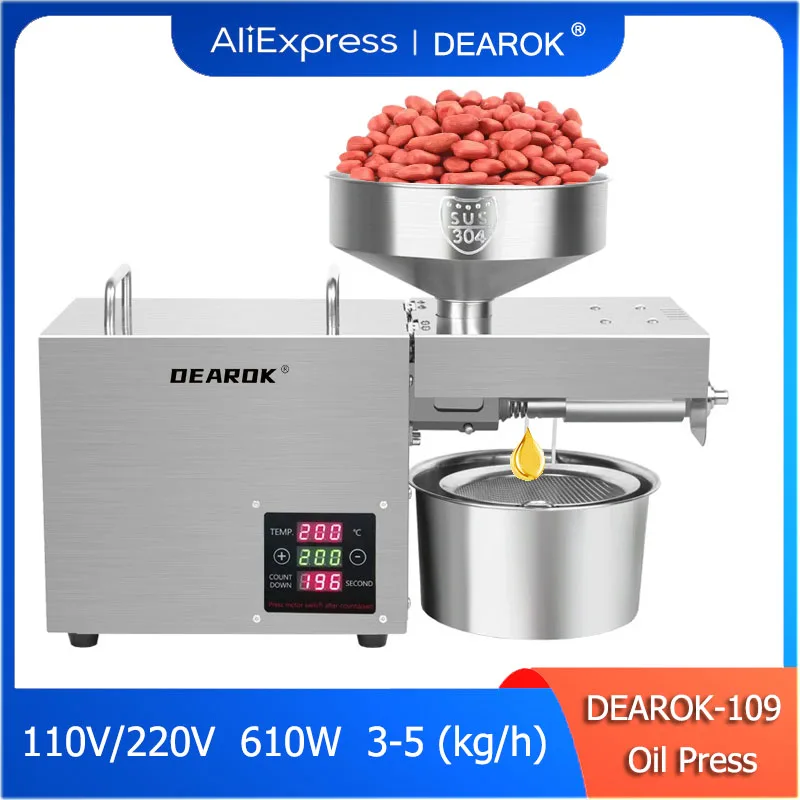 DEAROK-109 Household Oil Press Stainless Steel Oil Press Small Intelligent Temperature Control Oil Press  Oil Press Machine