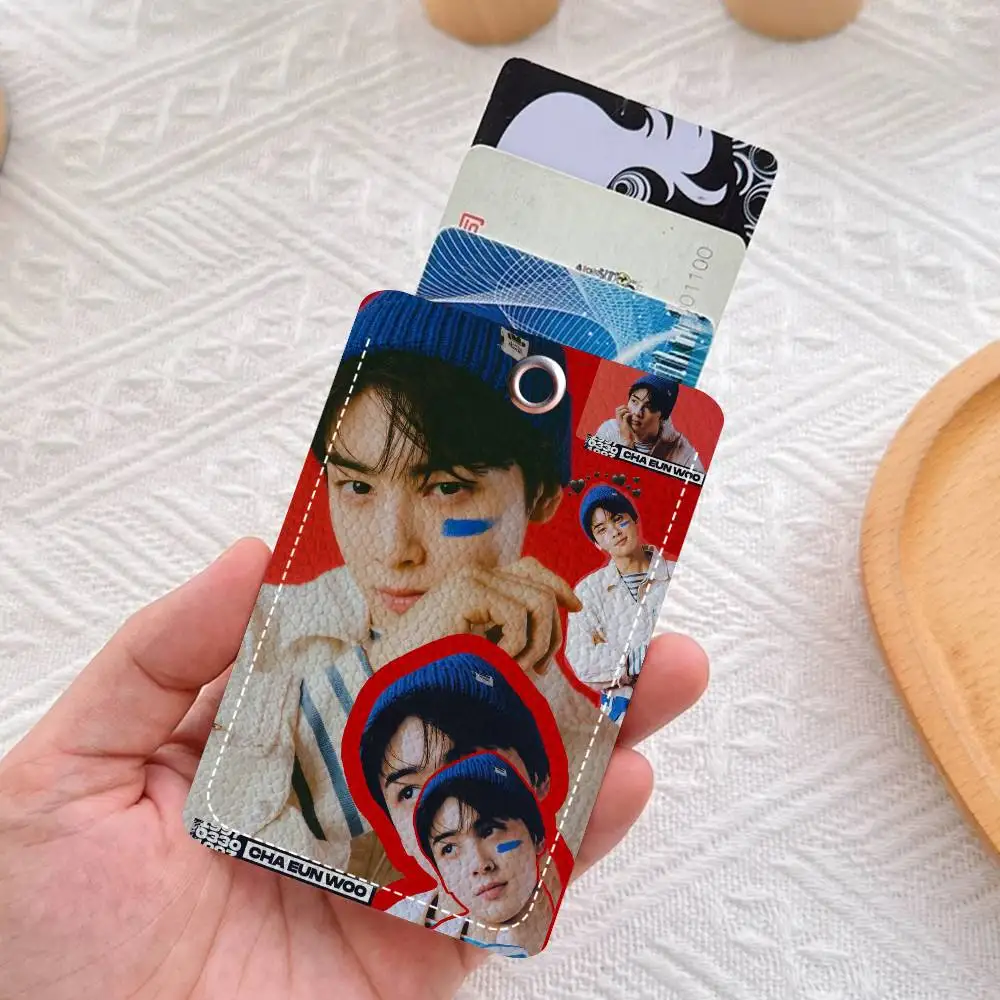 Cha EunWoo Poster PU Soft Leather Rectangular Key Card Holder Induction Elevator Protection Cover Youth Faion Accory