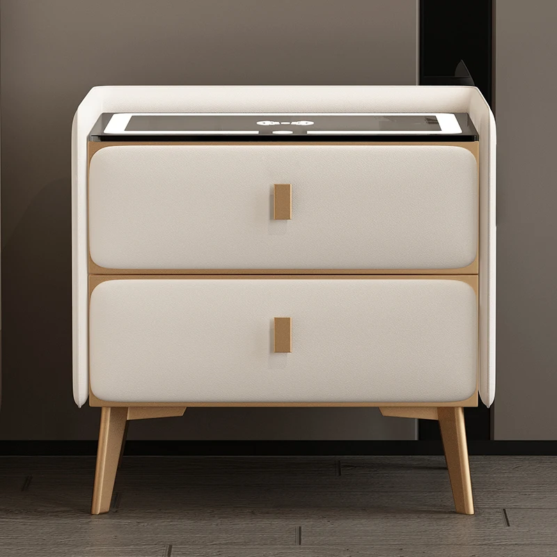 Storage Created Bedside Table Decorative Smart Narrow Wooden Bedside Table Luxury Drawers Low Nachttisch Furniture for Room GG