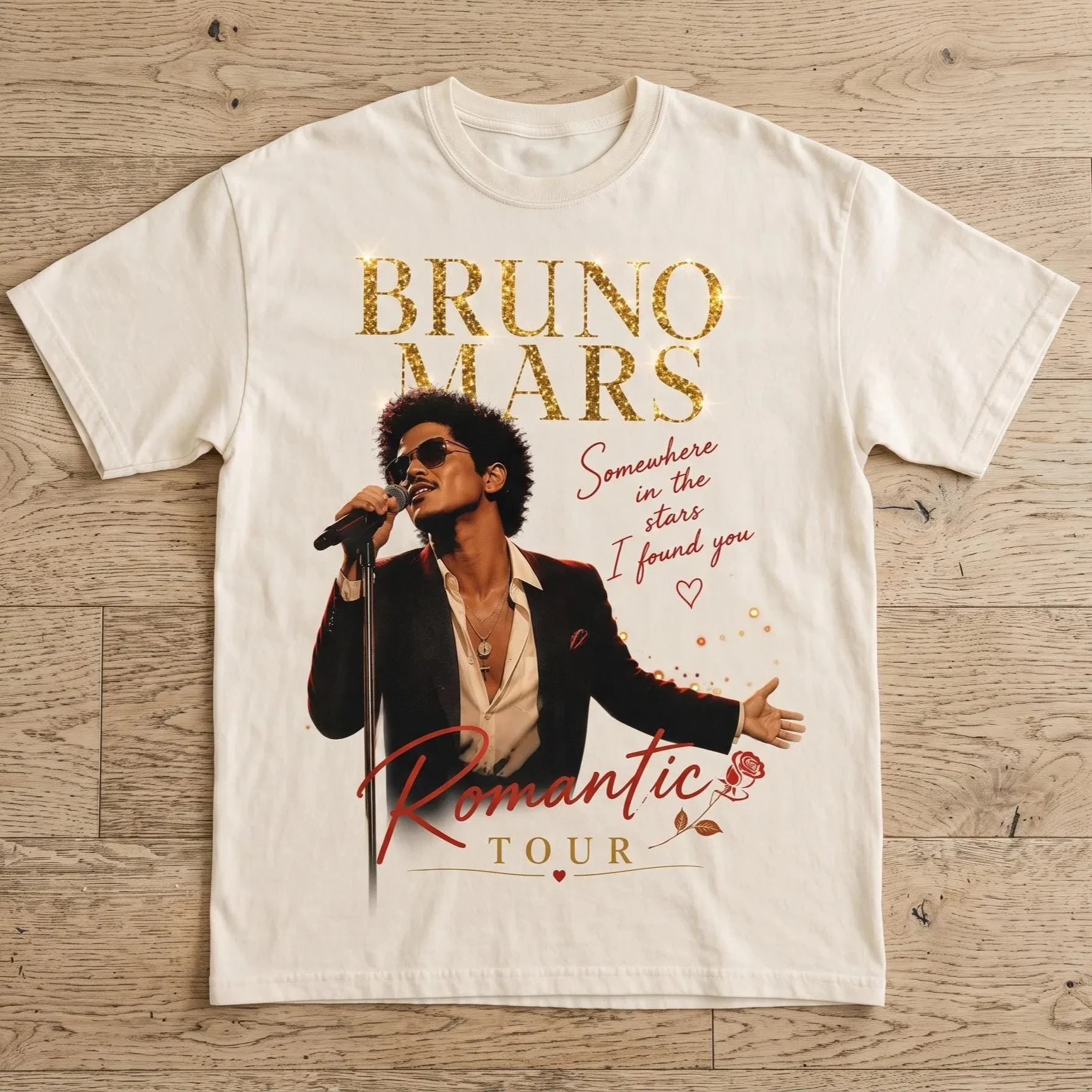 Bruno Mars Romantic Tour Graphic T‑Shirt Unisex Singer Portrait Print Casual Short Sleeve Concert Fan Tee Tops