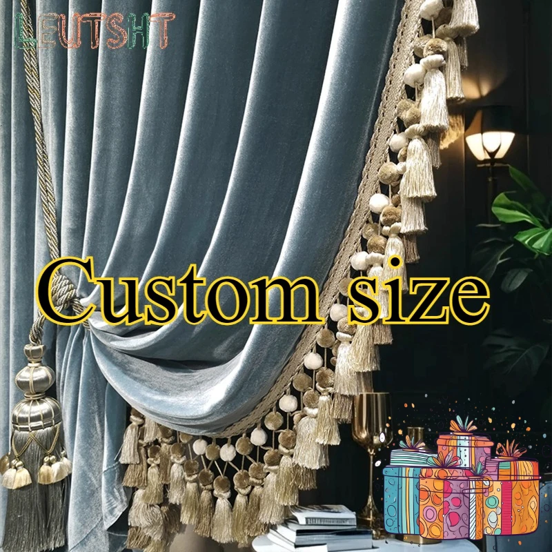 

Custom Size French Luxury High-end Velvet Curtains European Blackout Solid Color Curtains for Villa Living Room Bedroom
