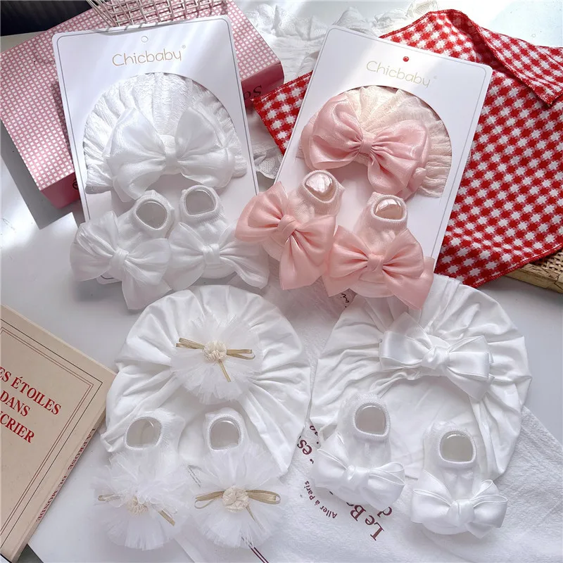 

2Pcs/set Baby Girls Flower Hat and Socks Set Newborn Cute Floral Short Tube Sock+ Turban Hat
