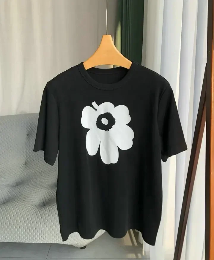 2024 Summer Women Cotton T Shirts A Flower Printed T-Shirt Men Graphic Clothes High Quality Fashion Girls Clothing Casual Tops