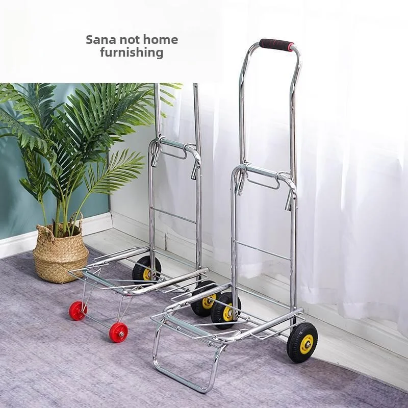 

Convenient Folding Hand-Pulled Shopping Cart Stainless Steel Buy Vegetable Car Sturdy Hand Truck for Home Use And Groce...