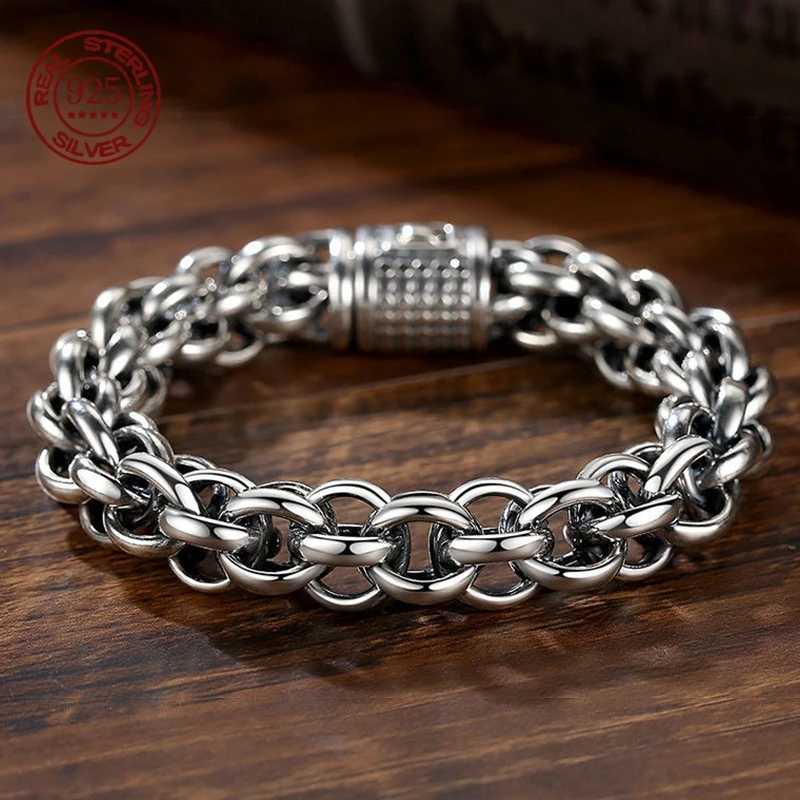 S925 Sterling Silver Men's Bracelet Retro Personality Cool Ins Niche Design Popcorn circle chain Domineering Fashion Jewelry