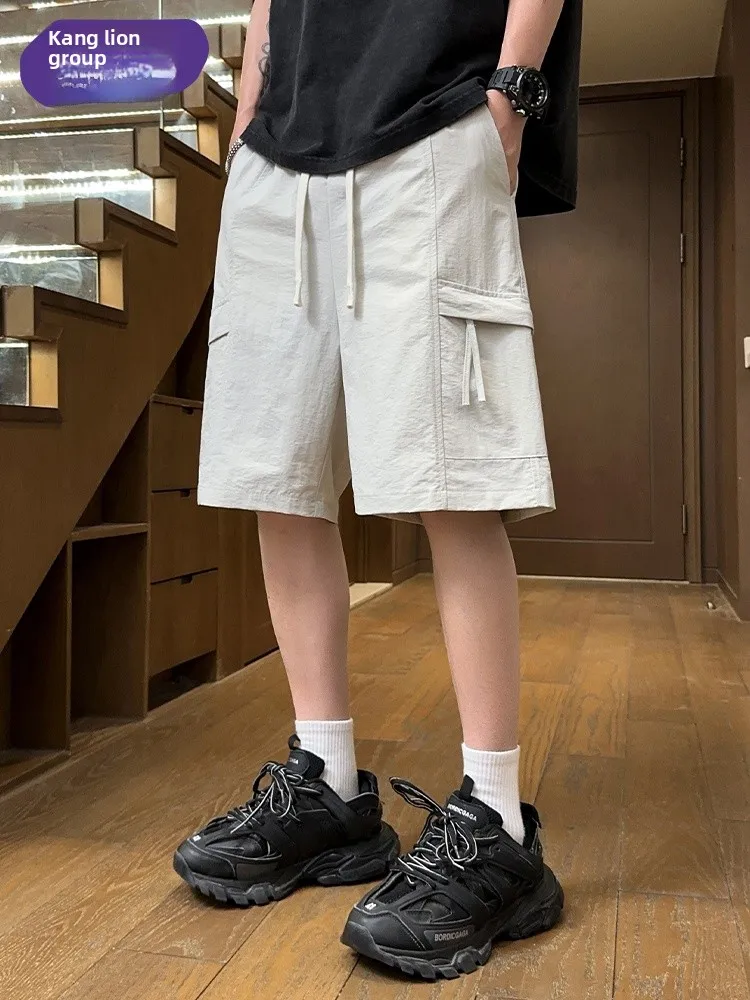 톤리온 아이스 실크 퀵 드라이 작업복 남성 여름 루즈핏 아메리칸 트렌디 스포츠 5부 바지