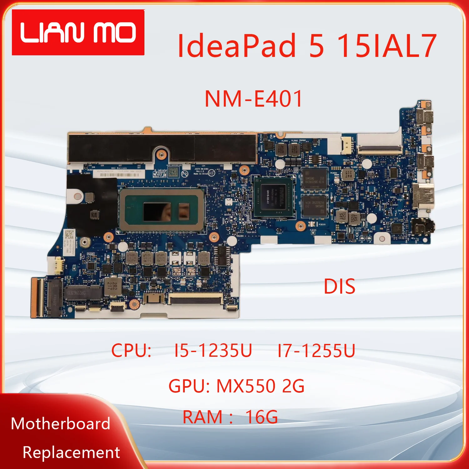 NM-E401 Voor Lenovo IdeaPad 5 15IAL7 Laptop Moederbord met CPU: I5 I7 RAM: 8G/12G/16G MX550 2G 5B21H70694 Notebook Moederbord