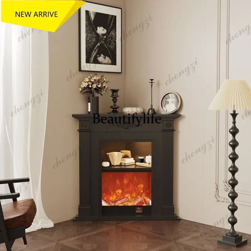 a95 French Cream Wind Solid Wood Corner Fireplace Cabinet Decorative Cabinet American Living Room Corner Side Cabinet Entry Entr