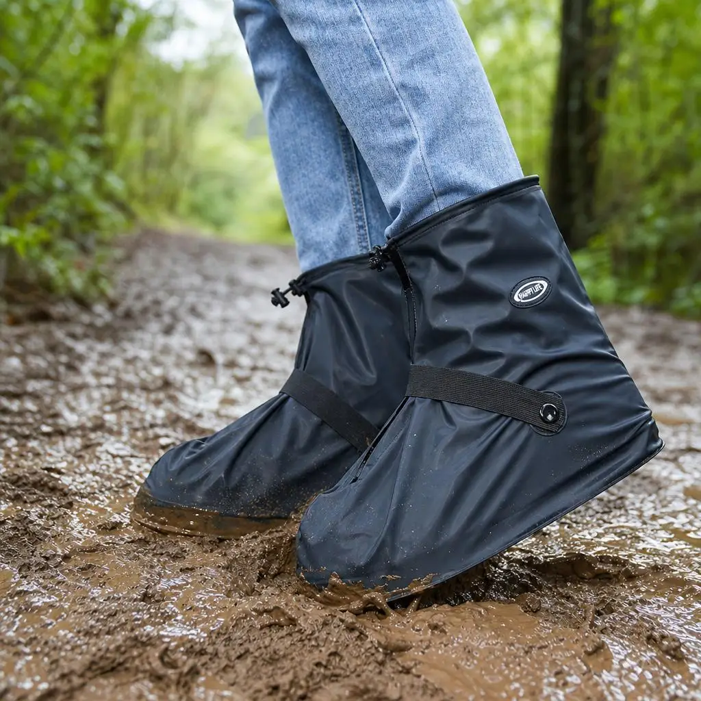 Non Slip Rain Shoe Covers Short PVC Waterproof Boots for Outdoor Cycling Commute Rain Snow Weather Foldable Reusable Durable