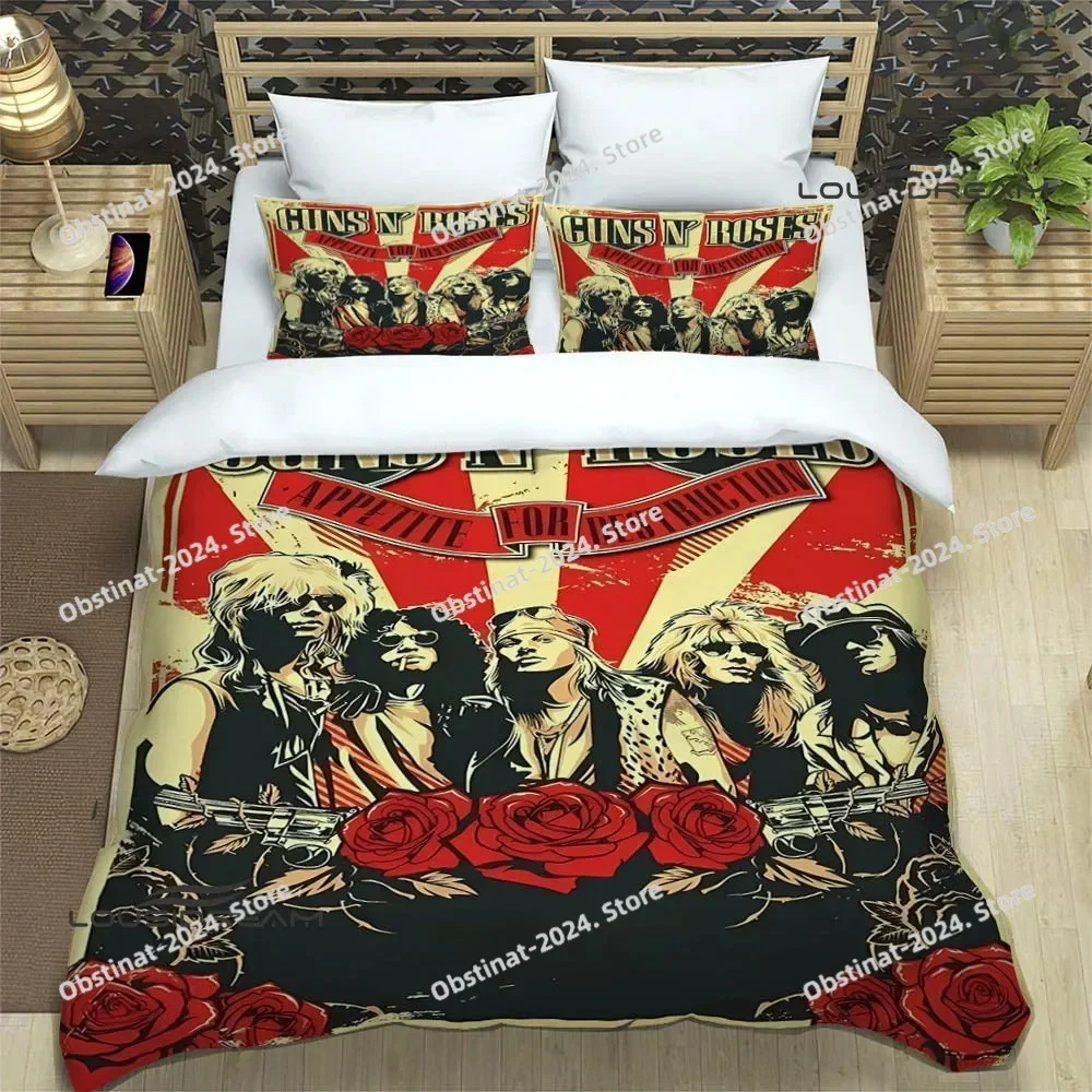 

Guns n'roses band retro Printed Bed Set Duvet Cover Pillowcase Bedding Set Bed Linen Sheet Quilt Cover Full Queen King Size