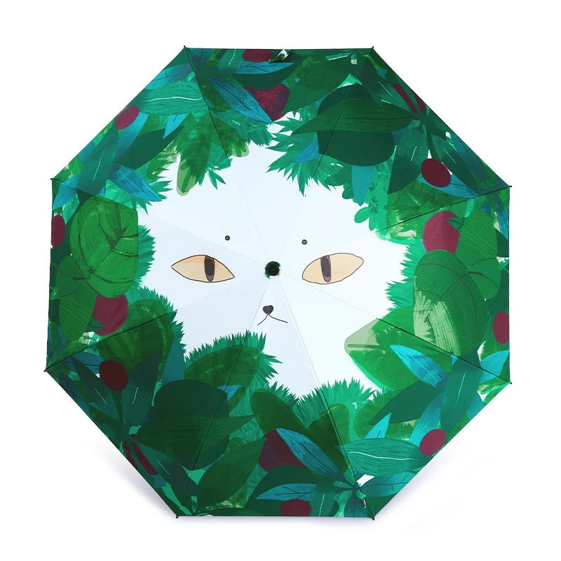 

Cat Eyes Wooden Handle Folding Umbrella gifts Lightweight Portable Travel Essential UV Protection Rain Proof Flower Sunshade