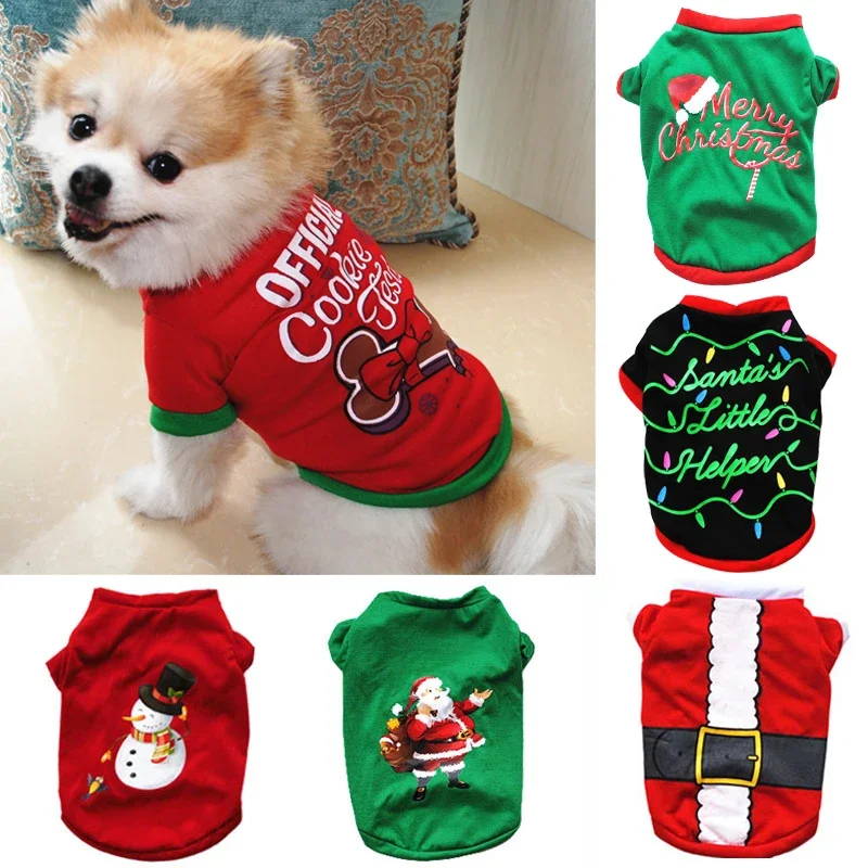 

Pet Dogs Christmas Clothes Winter Warm T Shirt Vest Santa Claus Snowman Pattern Puppy Top for Pet Dog Puppy New Year Clothing