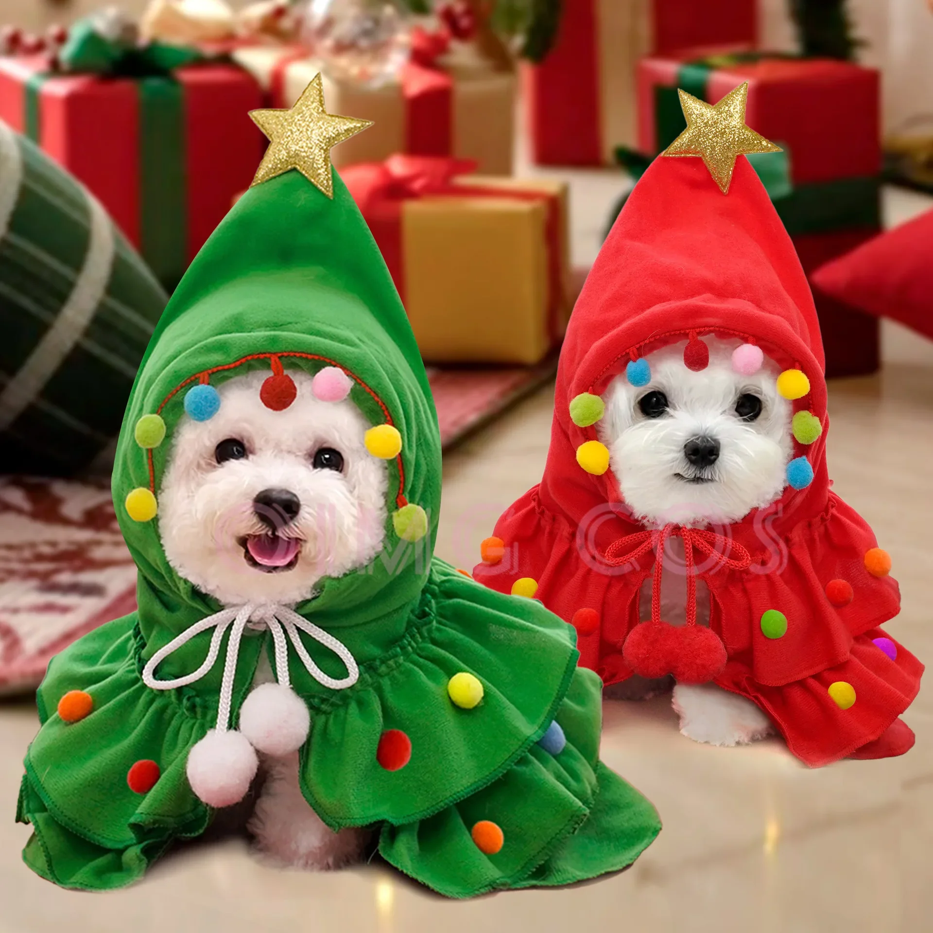 

Christmas tree Cosplay Costume Carnival Uniform Anime Halloween Costumes Warm Hoodies for Small Dog Medium Size Pets Cats