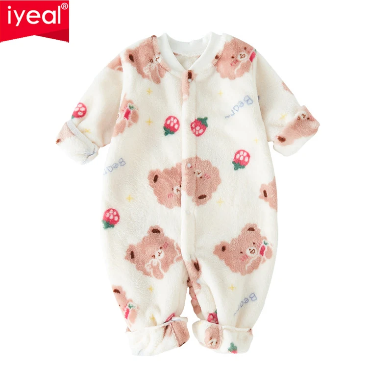 

IYEAL 2024 Autumn Babies Clothing Romper Sleepwear for Newborns Soft Warm Fleece Jumpsuit Baby Girl Clothes Infant Boy Overalls